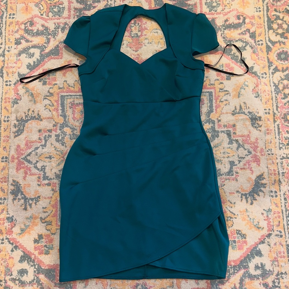Elegant Teal Dress with Unique Cutout Design